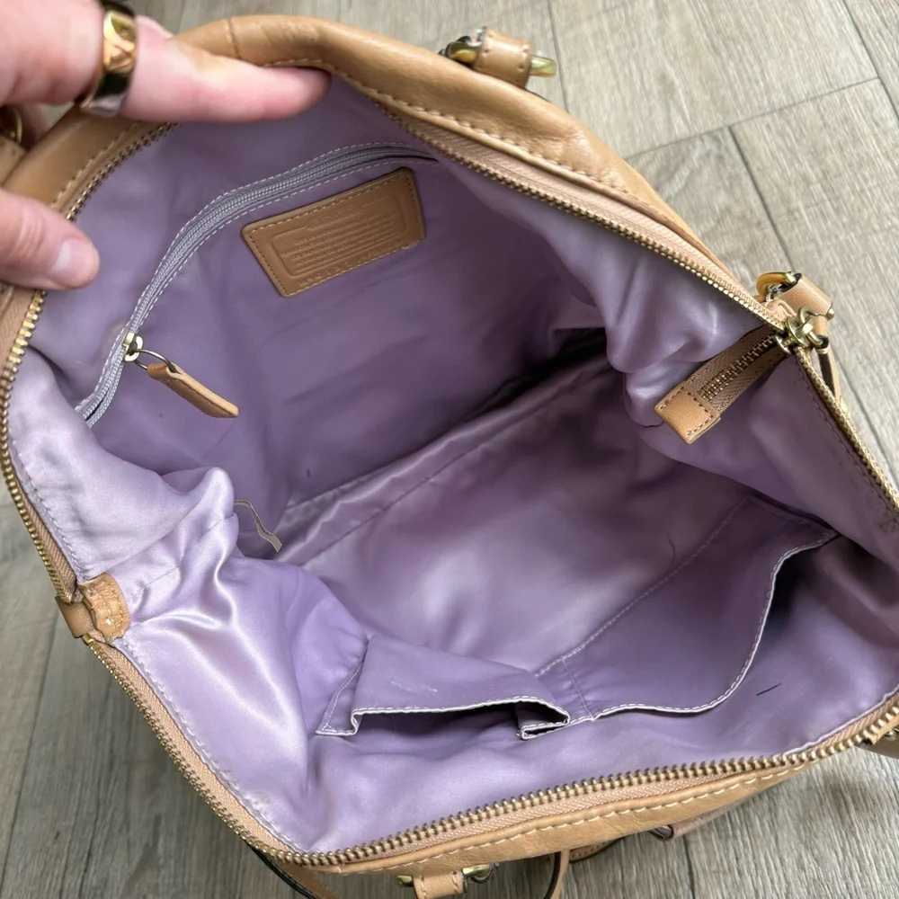 Coach Ashley heart satchel purse camel tan leather F23684